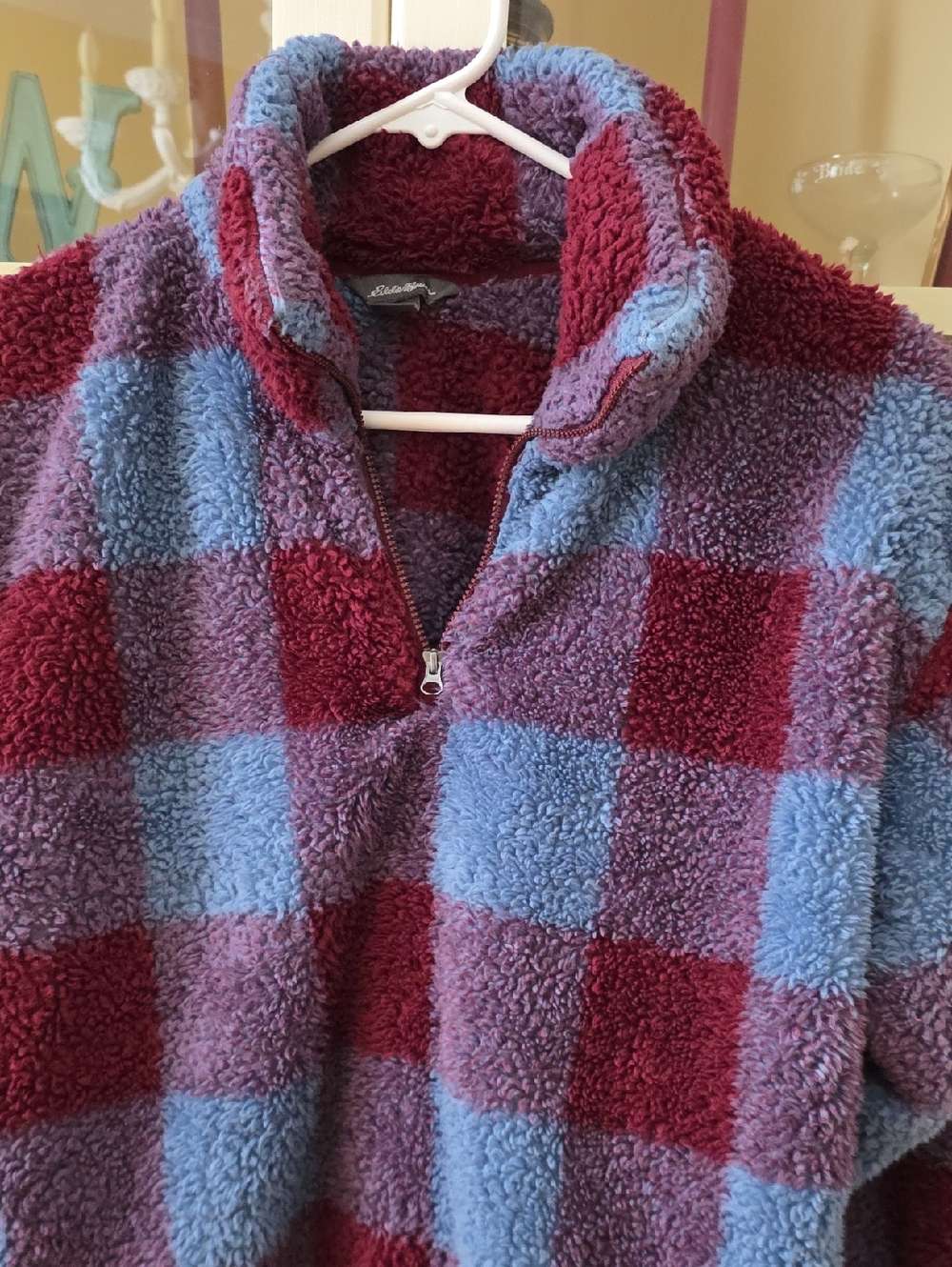 Eddie Bauer Burgundy and Blue Sherpa Pullover